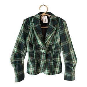 COLLUSION Green Plaid Blazer Jacket Women’s Size 6 Green Tartan ASOS Ruched